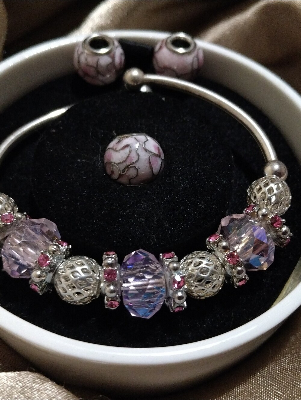 Silver Bracelet with Changeable, Pink, Statement Beads